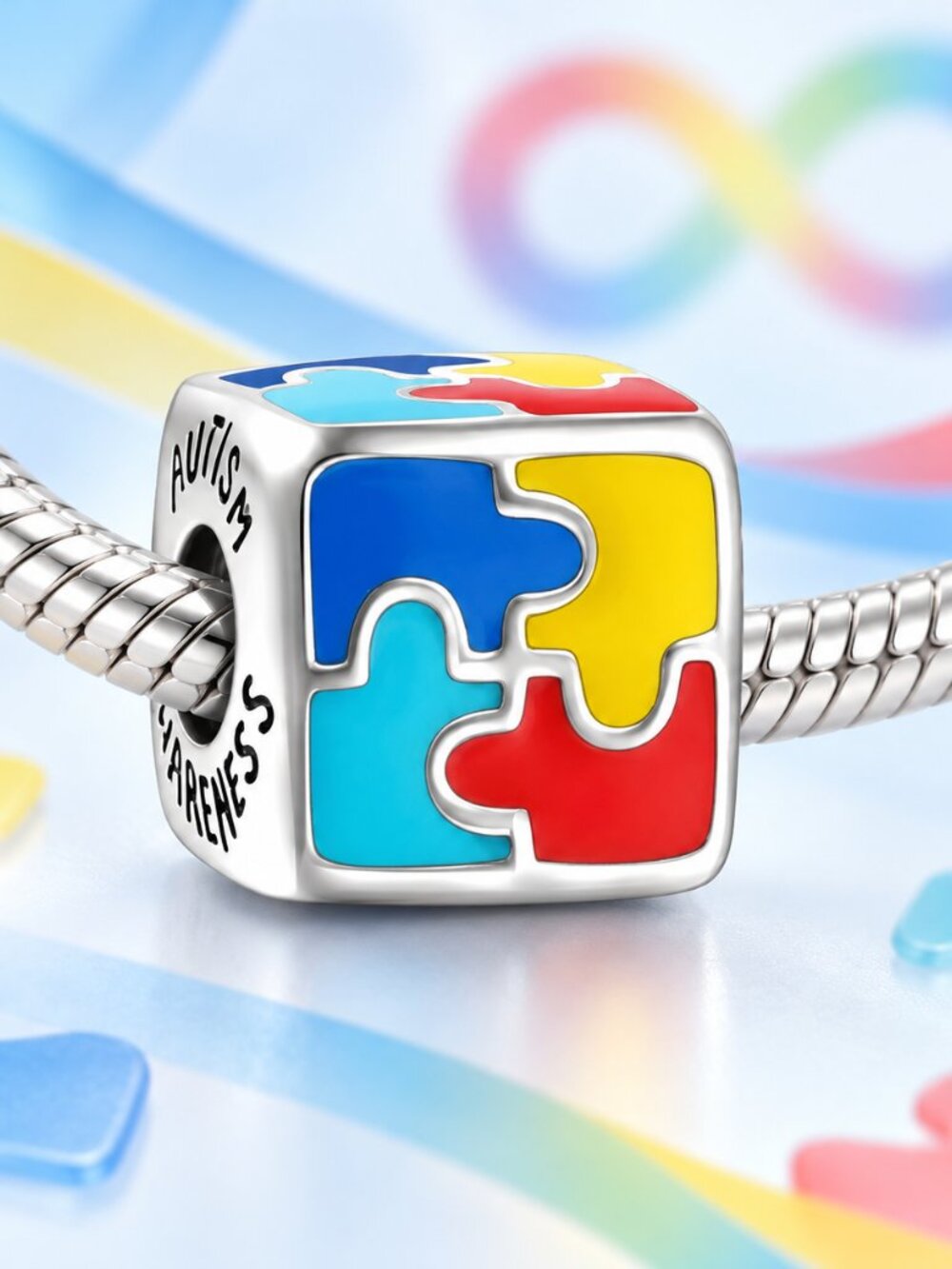 Autism Awareness Puzzle Cube Charm - Multicolor